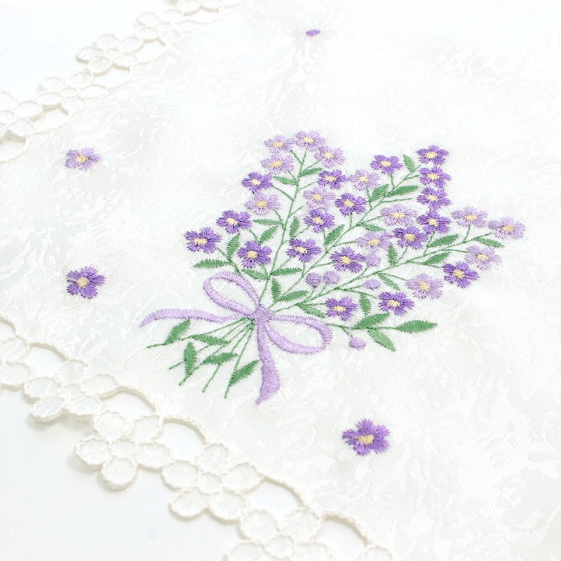 Flax コード刺繍 テーブルセンター 約25×40cm｜インテリアレース