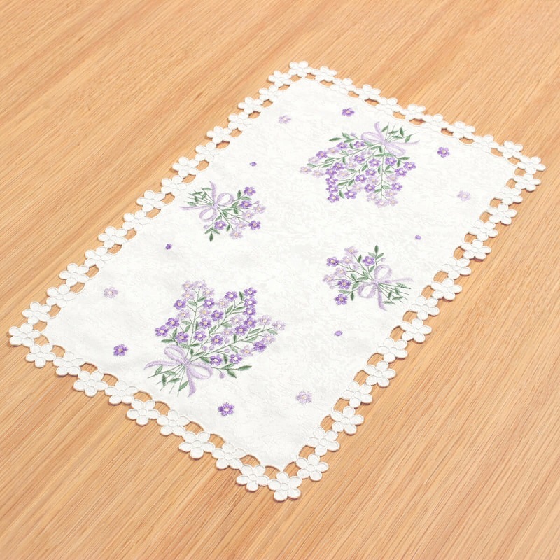 Flax コード刺繍 テーブルセンター 約25×40cm｜インテリアレース