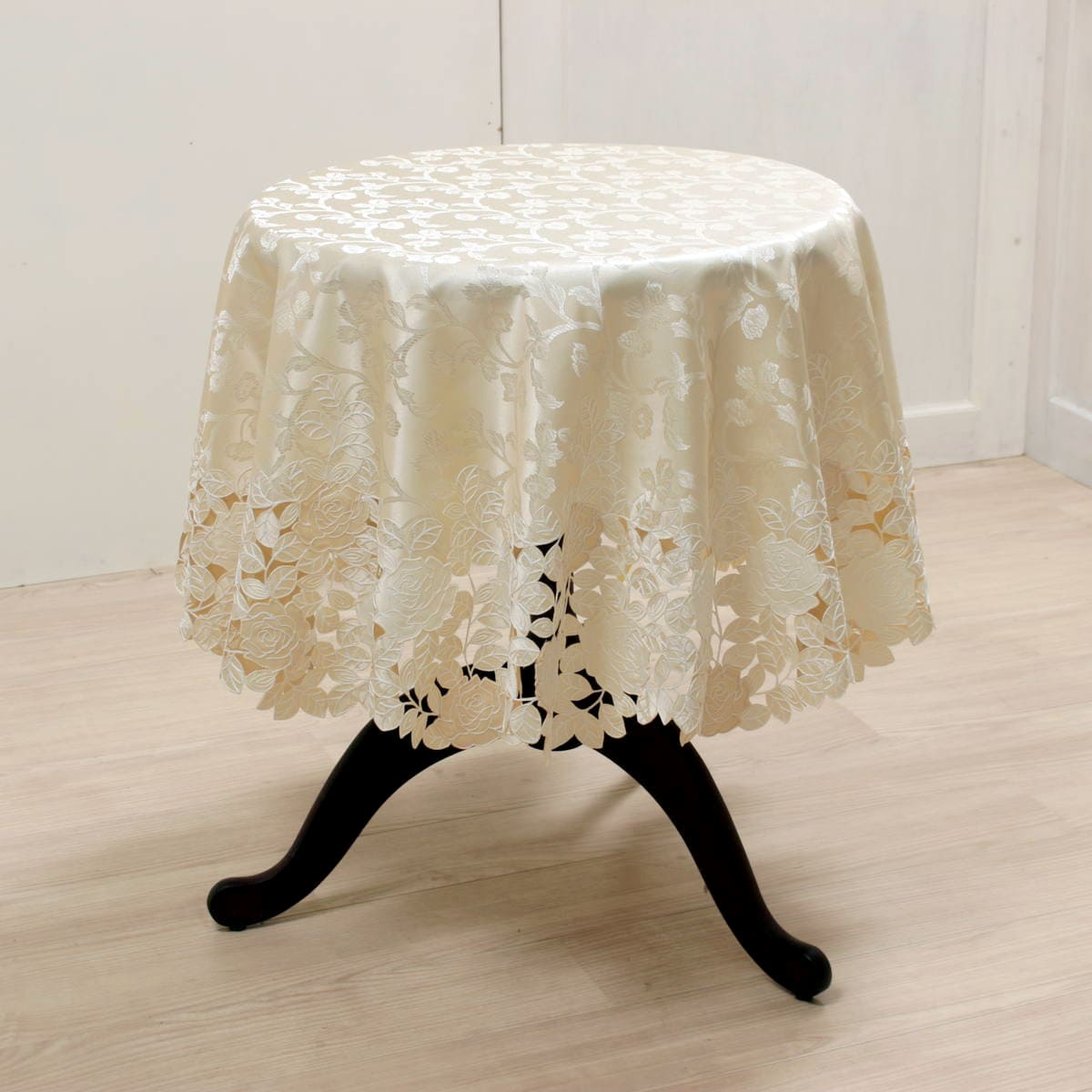 テーブルクロス バラ柄コード刺繍 約150cm [Rosa Fil]｜インテリア