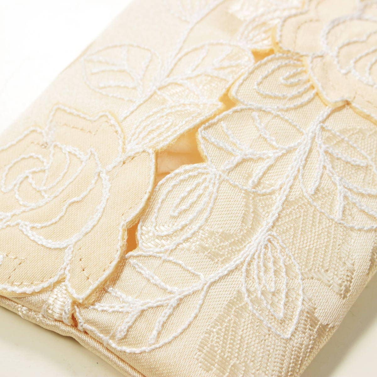ミニティッシュケース バラ柄コード刺繍 約12×9cm [Rosa Fil