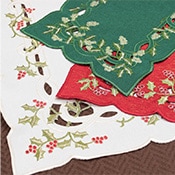 Xmas テーブルランナー ヒイラギ刺繍 約20×160cm