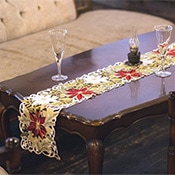 Xmas ポインセチア 刺繍 テーブルランナー 約20×160cm