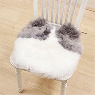 ムートン 紐付シートクッション 猫型 長毛 約38×40cm
