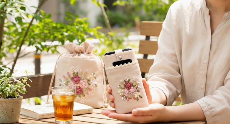 優雅なローズブーケ柄の刺繍小物シリーズ,ロゼ・リュバン