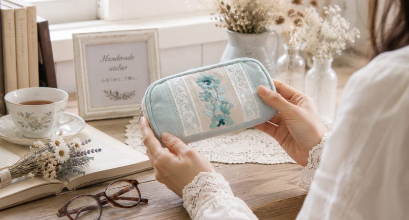 優雅なローズブーケ柄の刺繍小物シリーズ,アトリエ ブルーム