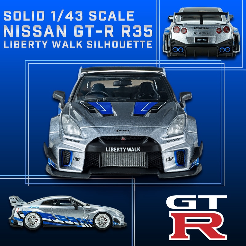 ソリド 1/43 NISSAN GT-R R35 リバティーウォーク シルエット 2020年式 シルバー＆ブルーストライプ