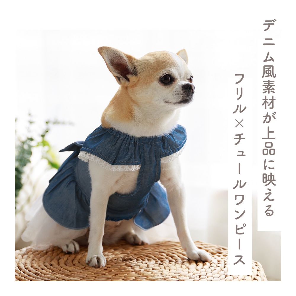 リボンダンガリーワンピース ｜ デニム風 ドッグウェア 犬服 ブランド
