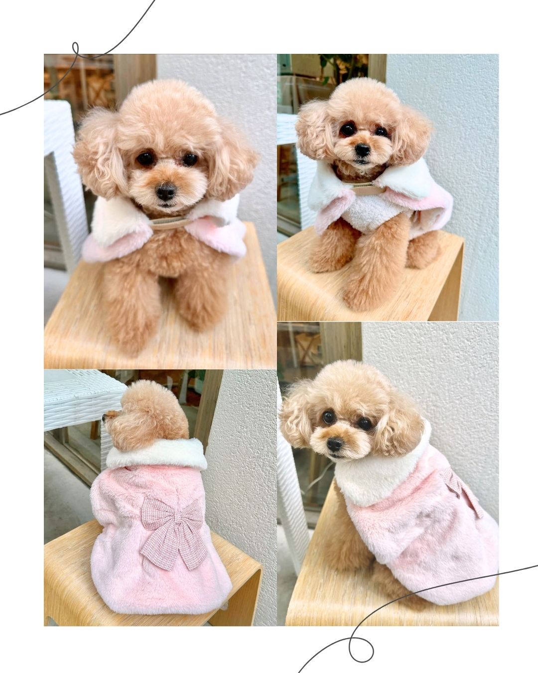 ツイード調リボン付ファーコート ｜ ピンク ホワイト 犬服 ドッグ