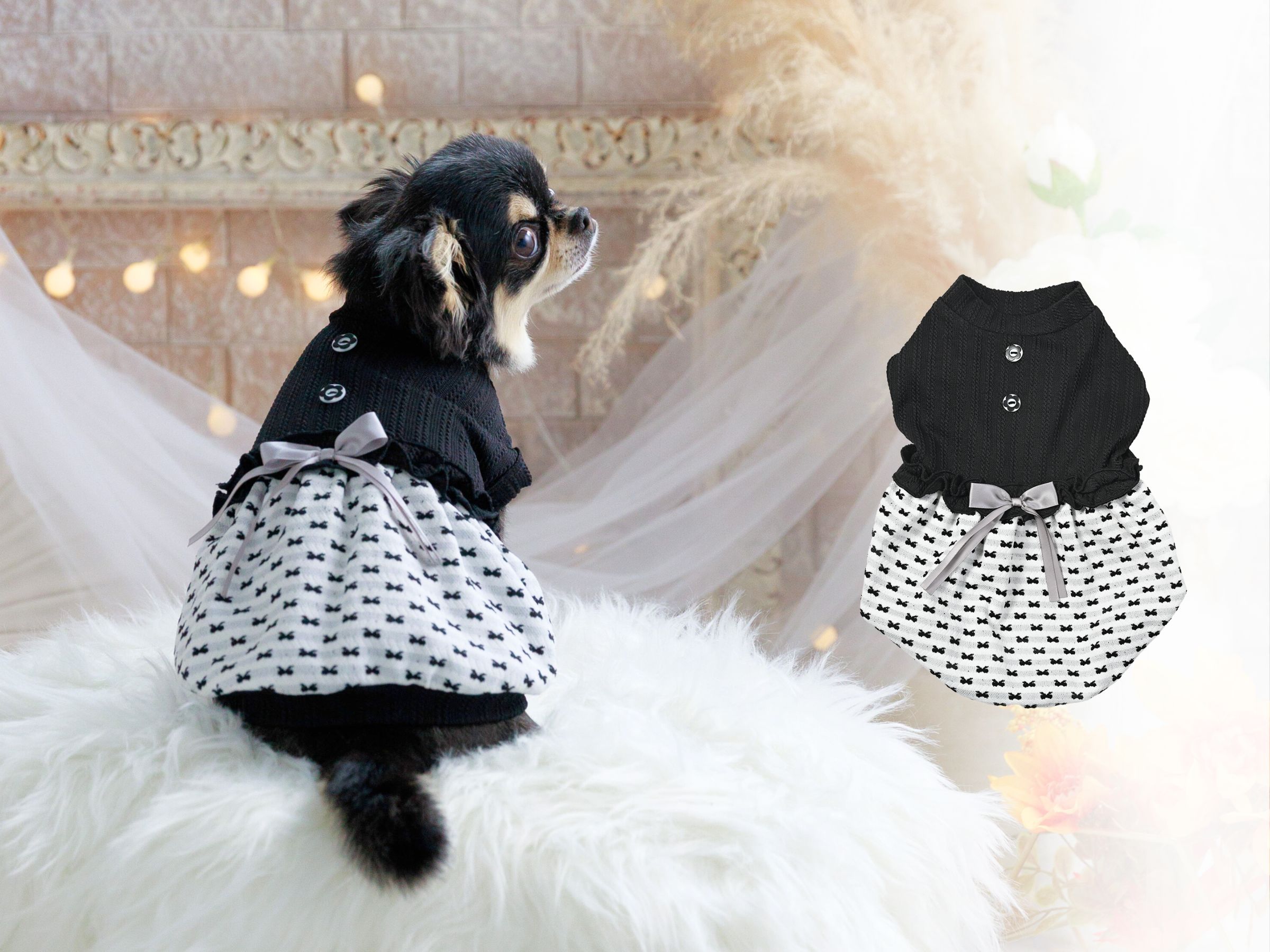 リボンバルーンモノトーンワンピース