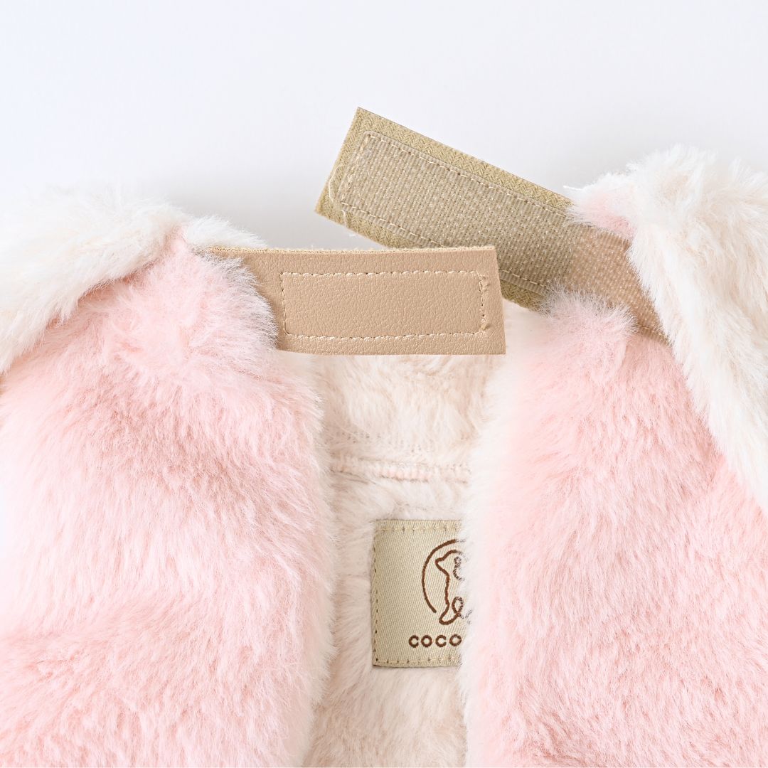 ツイード調リボン付ファーコート 面ファスナー着脱