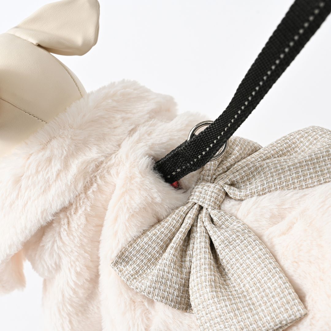 ツイード調リボン付ファーコート リード穴付き