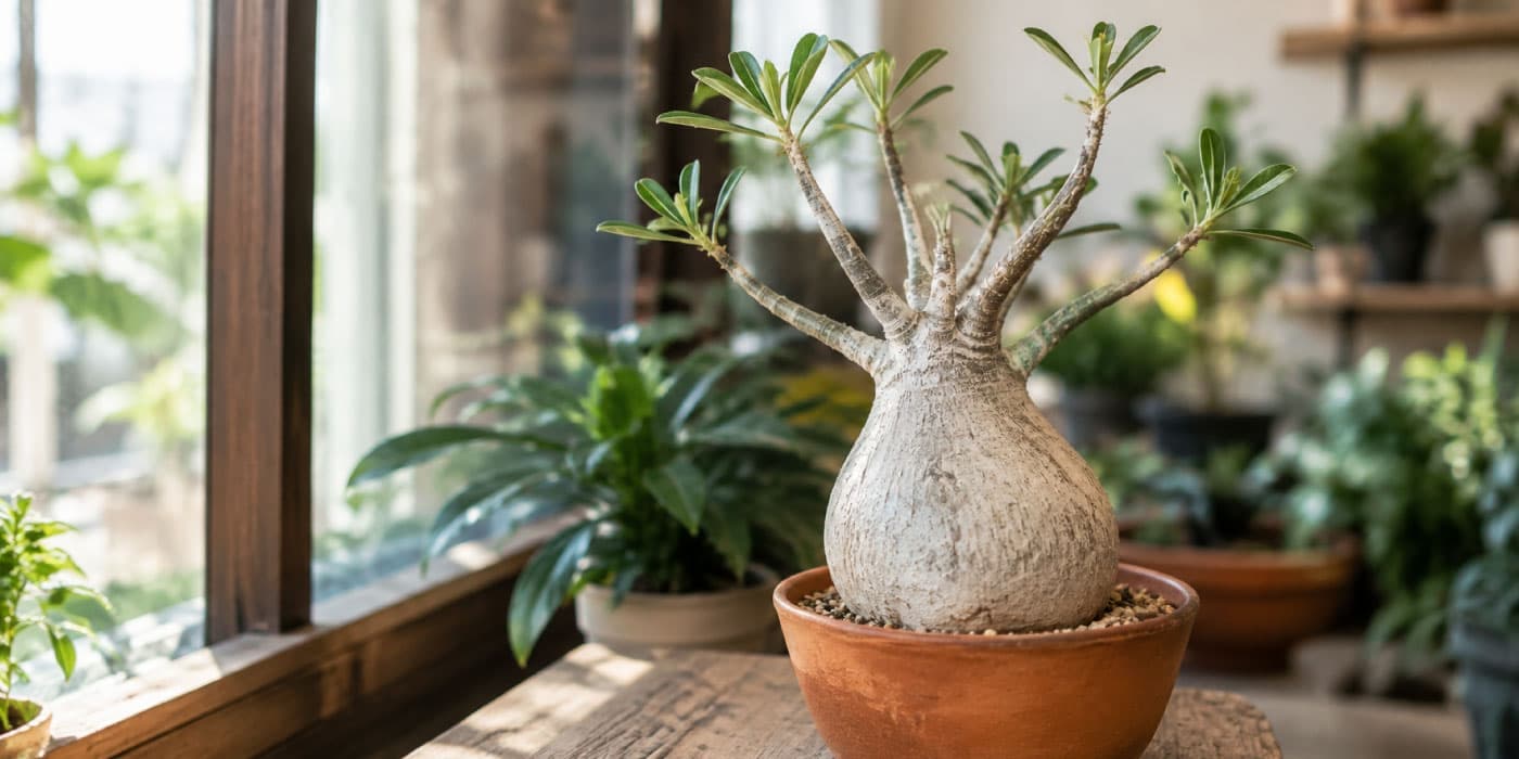 ぽってりと膨らんだ幹から枝が伸びる塊根植物(コーデックス)