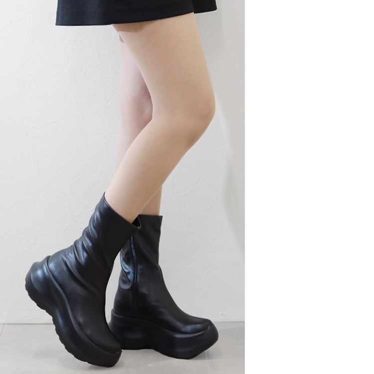 ショートブーツ 軽量 ストレッチ 厚底 ヒール7cm プラットフォーム