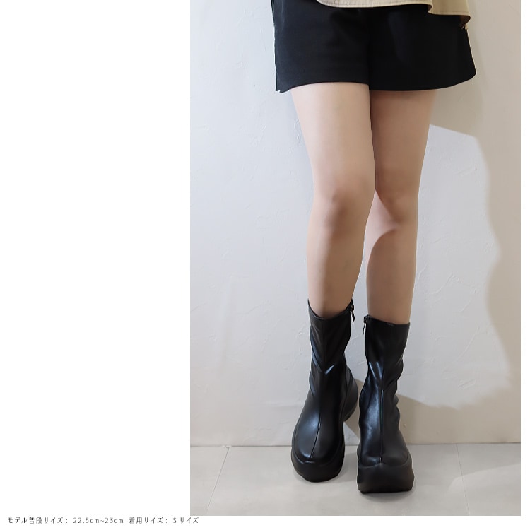 ショートブーツ 軽量 ストレッチ 厚底 ヒール7cm プラットフォーム