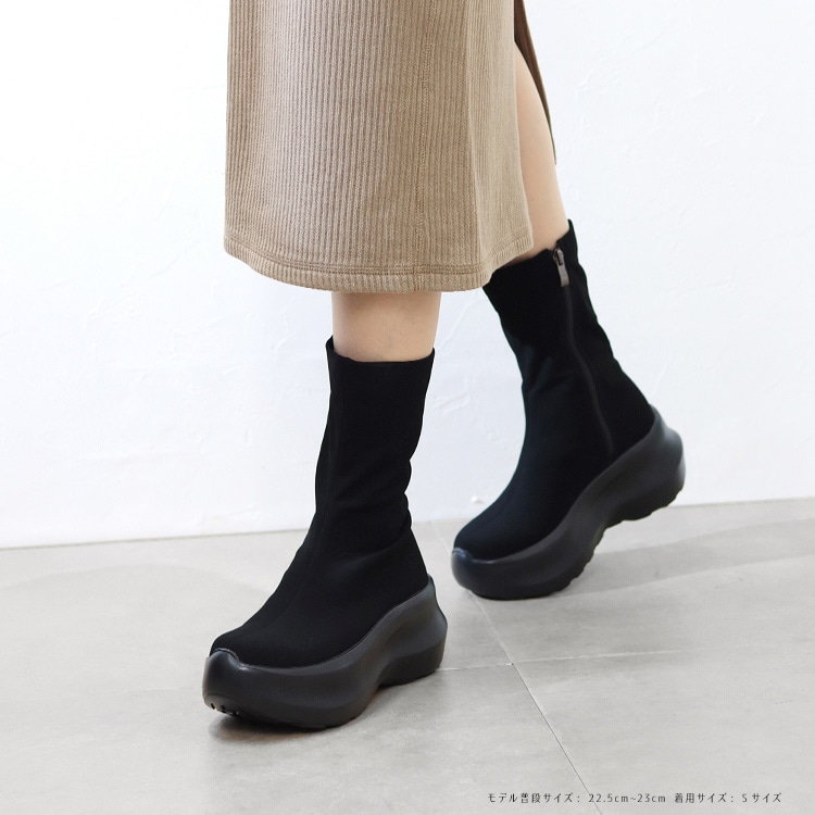 ショートブーツ 軽量 ストレッチ 厚底 ヒール7cm プラットフォーム