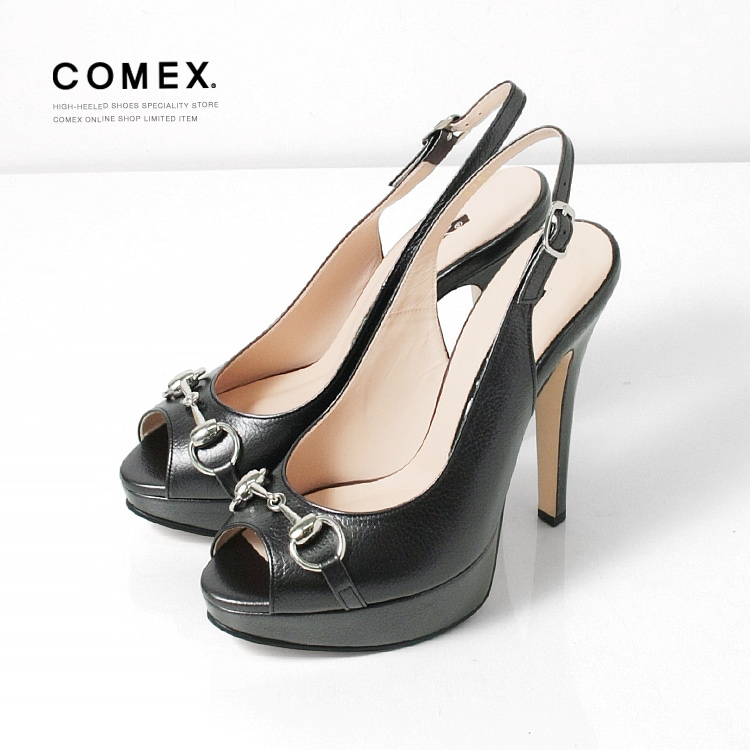 COMEX パンプス ビット付き 2026新作 ピンヒール オープントゥ 本革