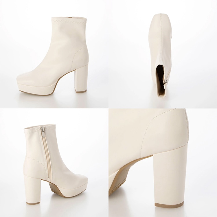 alyoop! ショートボード クリーム色 ショートブーツ 厚底ブーツ スクエアトゥ ハイヒール ヒール9cm