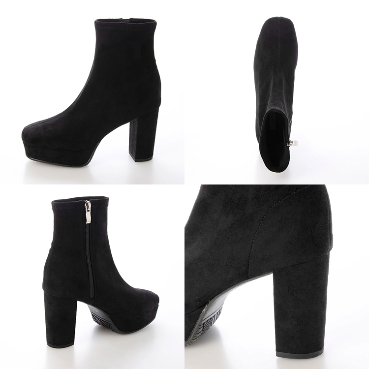 ショートブーツ 厚底ブーツ スクエアトゥ ハイヒール ヒール9cm チャン