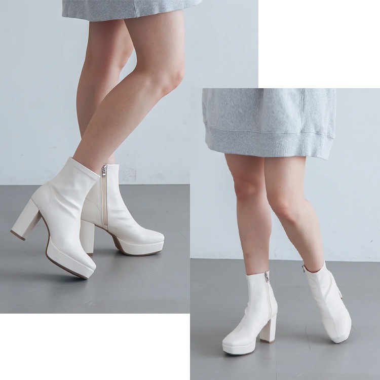 ショートブーツ 厚底ブーツ スクエアトゥ ハイヒール ヒール9cm