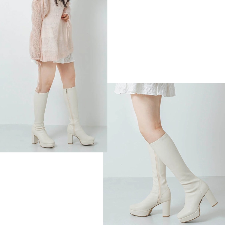 ロングブーツ 厚底ブーツ スクエアトゥ ハイヒール ヒール9cm