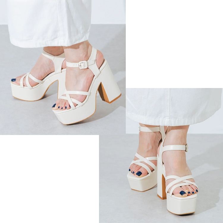 サンダル 厚底 ハイヒール ストラップ チャンキーヒール 13cmヒール