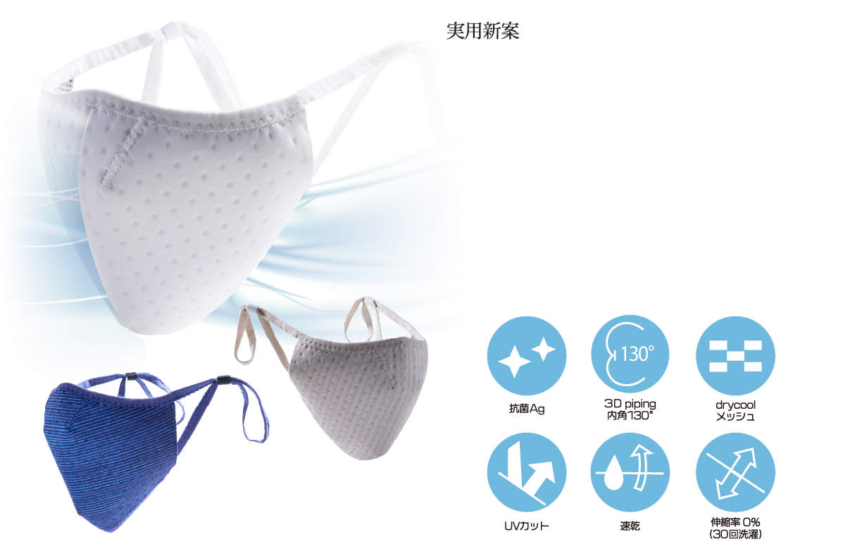 実用新案 マスク用新素材 新Breeze Hole Co-que Dry 新商品が完成。