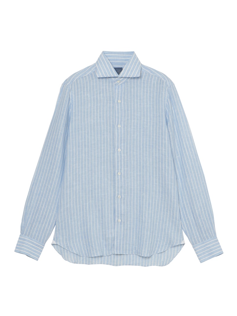 DANDY LIFE リネンストライプ セミワイドカラーシャツ