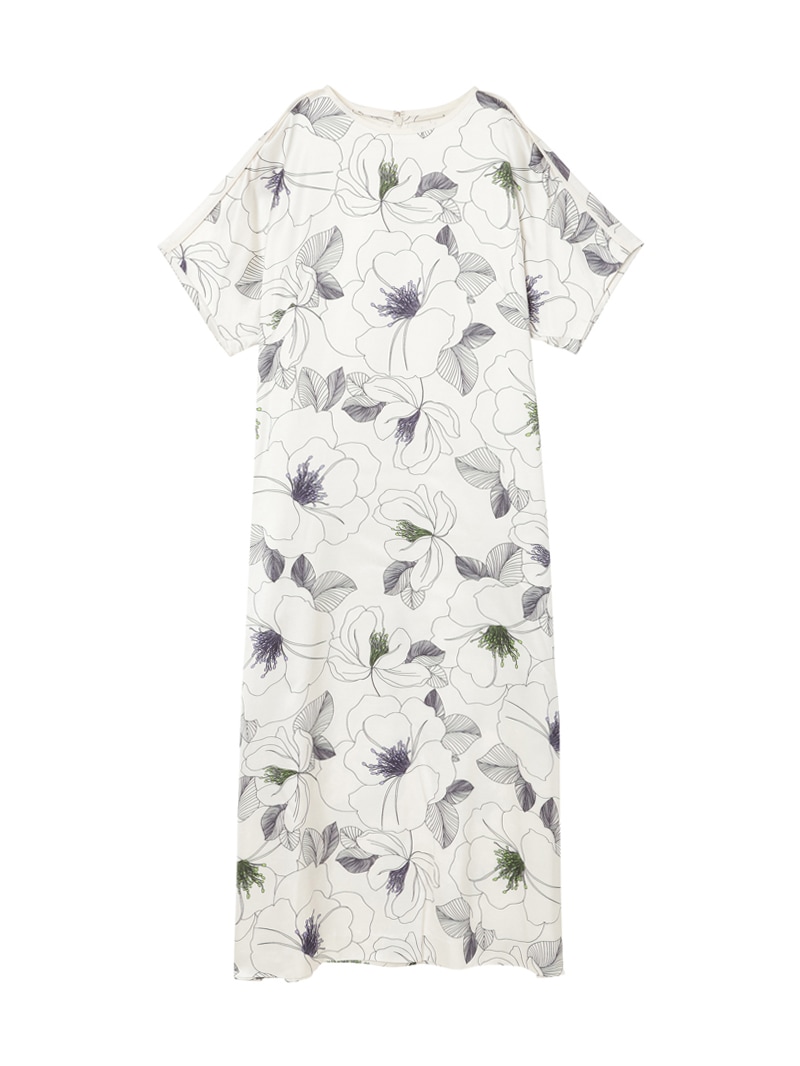 アートフラワープリントワンピース