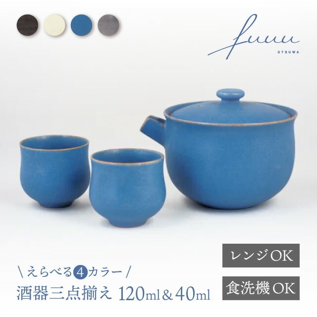 冷酒器三点揃 片口 120ml & お猪口 40ml 選べる4色 fuuu 京焼 清水焼（COS-002-）