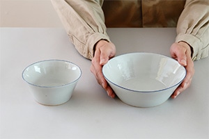 青ライン　７寸リム皿、６寸プレート、鉢 （郡司製陶所）
