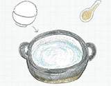 土鍋に水を入れご飯か片栗粉を入れる