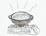 ご飯の場合はお粥をつくり、片栗粉の場合は沸騰させる
