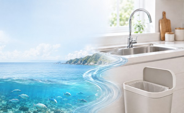 キッチンの排水口は、海へとつながっている
