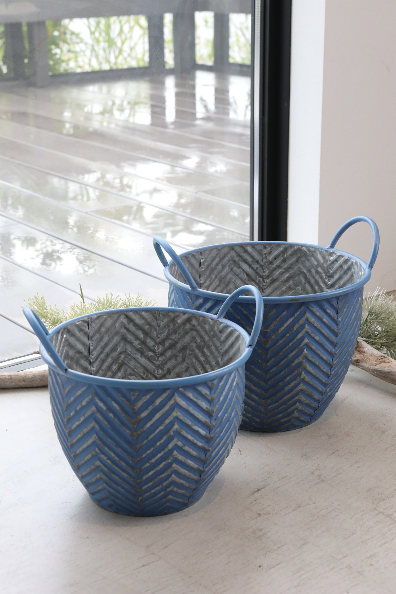 リーフ・ハンドルポット ブルー L (M,S)