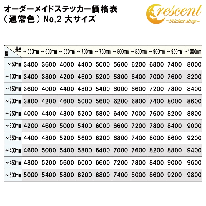 オーダーメイド価格表