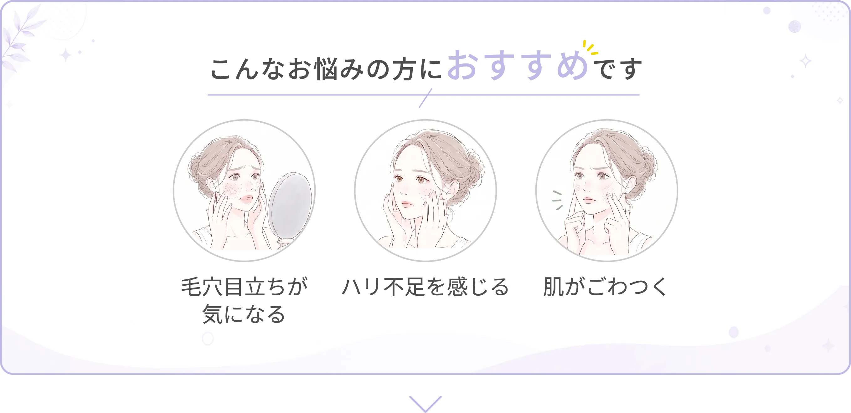 こんなお悩みの方におすすめです | 毛穴目立ちが気になる|ハリ不足を感じる|肌がごわつく