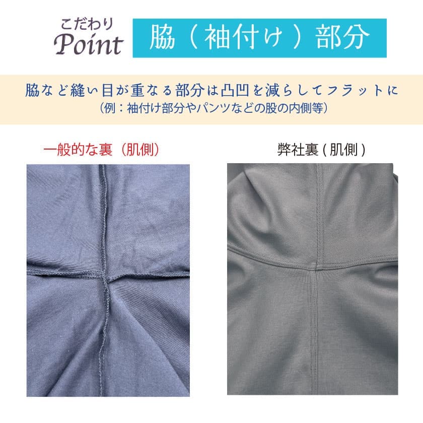 肌にやさしいこだわり：脇（袖付）部分