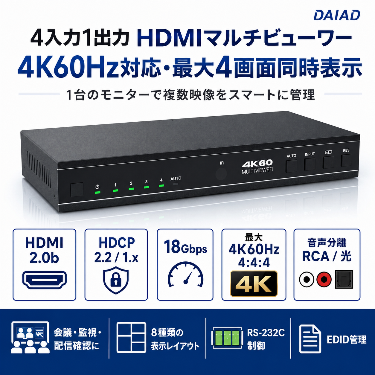 DAIAD DHD-MV41PR-4K 4入力1出力 HDMIマルチビューワー
