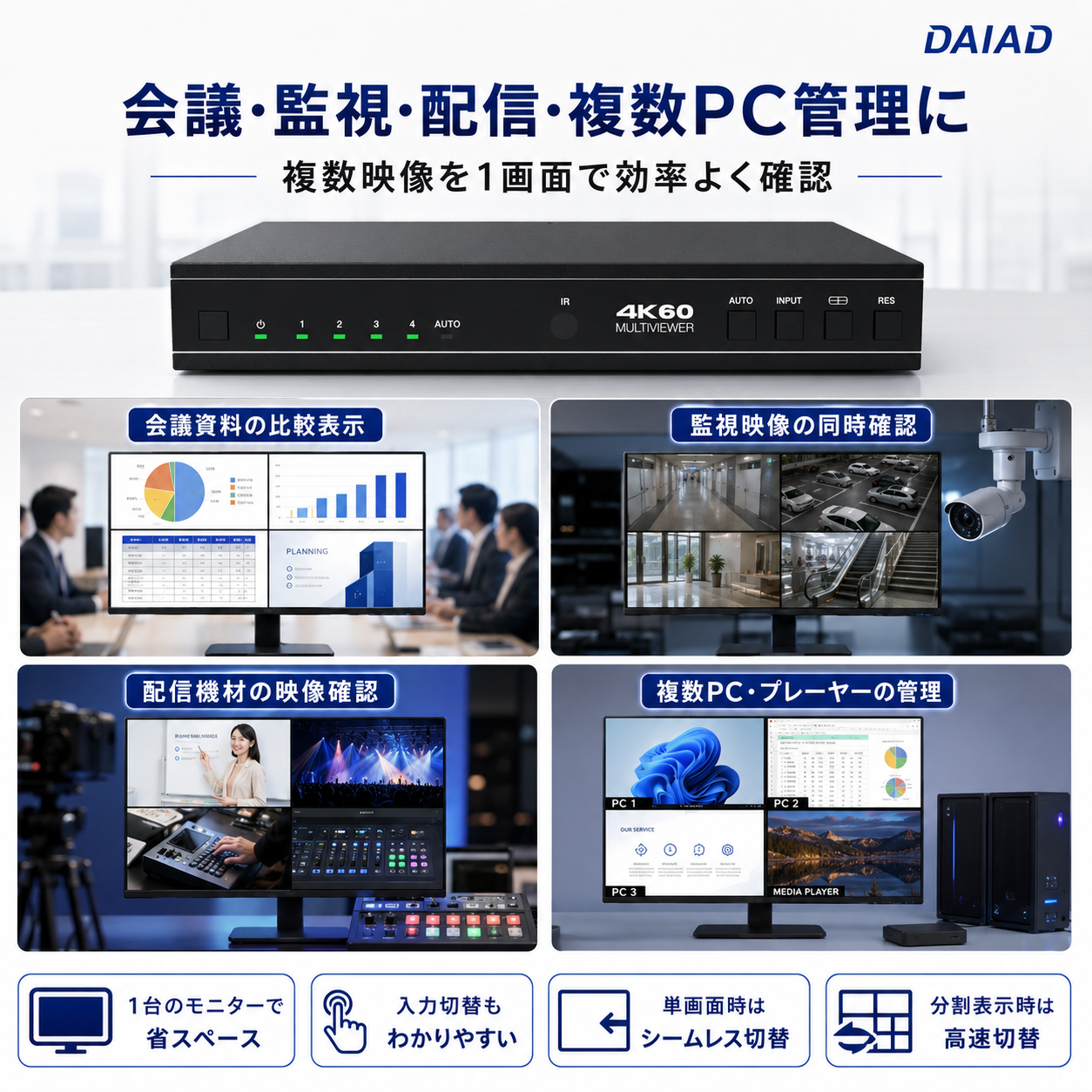 会議 監視 配信 複数PC管理の使用シーン