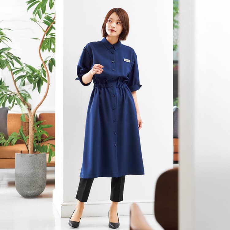 エステ制服ワンピース・接客用・ショップ店員制服・上品でやさしい印象のワンピース制服