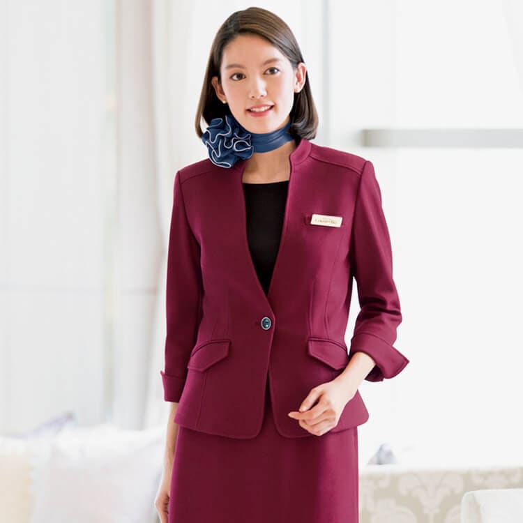 モダンなデザインの受付ジャケット｜上品で快適なストレッチ素材オフィス制服