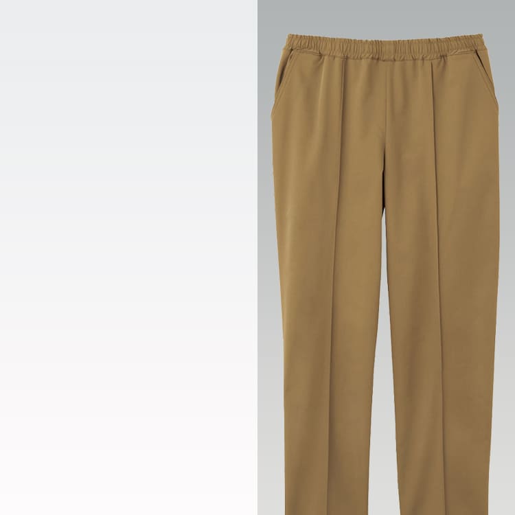 医療白衣パンツ 5036SC 特徴。洗濯しても消えにくいピンタック折り目で清潔感をキープ。総ゴム仕様で締め付け感がなく、しゃがむ動作もスムーズな最新ディッキーズ スクラブパンツ