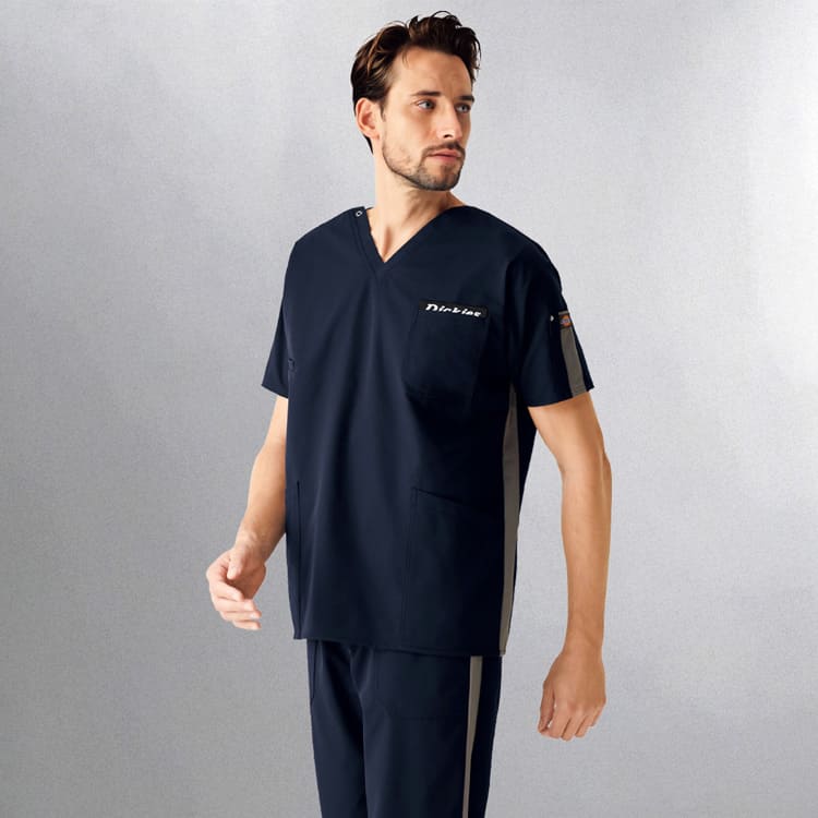 医療用ユニフォーム スクラブ 7116SC｜Dickies（フォーク）。驚きの全方向ストレッチで長時間の勤務も疲れにくい最新のメディカルウェア。法人まとめ買いにおすすめの男女兼用スクラブ