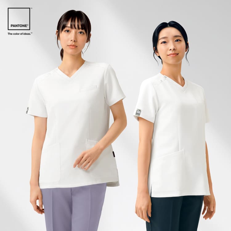 未使用★クオーレCuore 長友佑都愛用　FLOWIN Sport WHITE 医療スクラブ 7117SC｜PANTONE（フォーク）。透けにくいマットな素材が