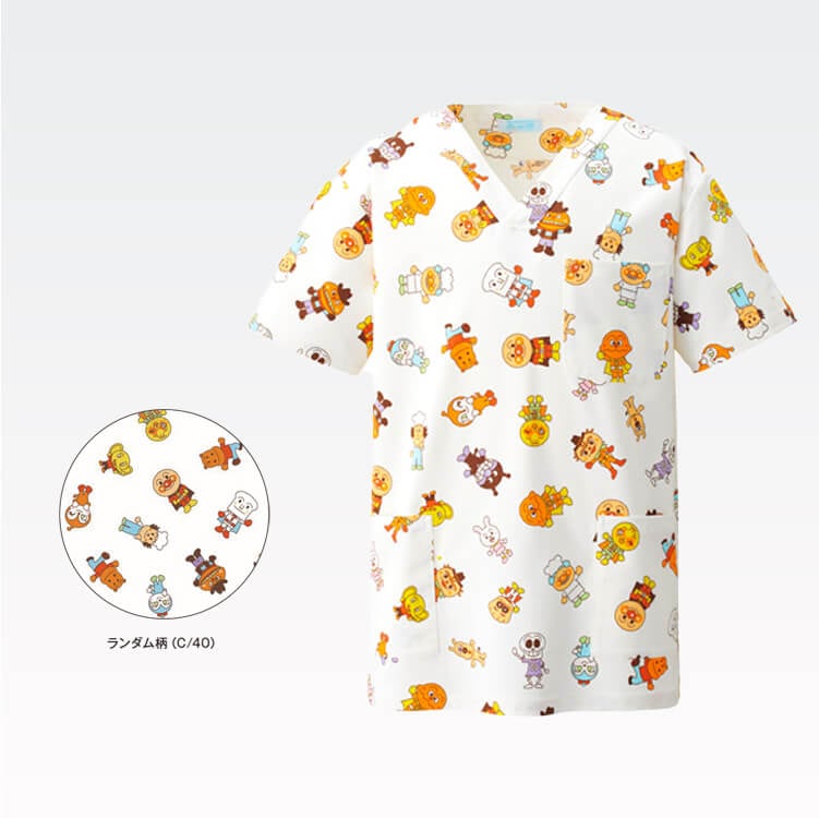 カゼン ANP132 スクラブ 男女兼用 医療白衣 アンパンマン柄 小児科ユニフォーム