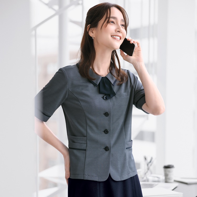 会社制服オーバーブラウス リボン付き