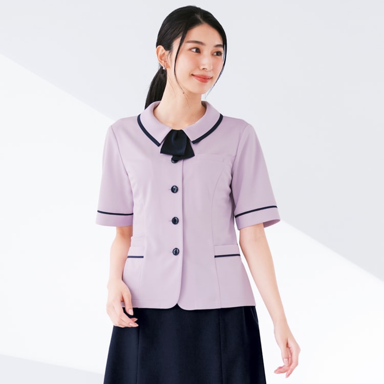 事務服オーバーブラウス リボン付き
