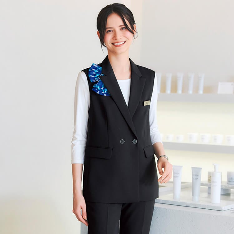 事務服ボンマックス AO5201 ロングベスト レディース オフィス 受付 制服 2WAYストレッチ