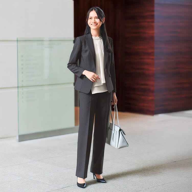 裾上げらくらくパンツ・レディース・事務服・オフィス制服・ストレッチ・動きやすい・上品【イーユニフォーム】