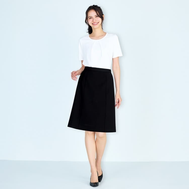 夏用事務服スカート 上品なAラインシルエットで涼しげに着こなせる撥水・防汚加工のオフィススカート 2WAYストレッチで動きやすい最新モデル